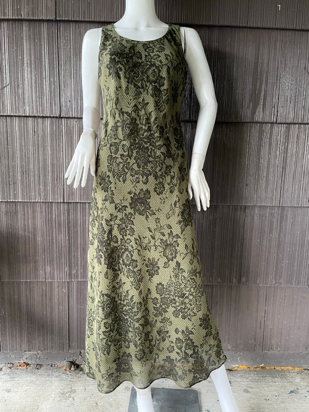 Vintage Y2K Studio 1 Floral Forest Green Maxi Dress Fairy Boho Gothic Cottage